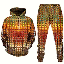 NEW Autumn Men's Jogging Tracksuit Shiny Gradient 3D Print Casual Hoodie And Pantsuit Unisexes Fashion Street Wear Creative Suit