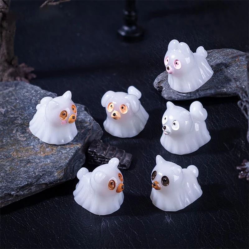 

5PCS Dollhouse Luminous Ghost Animal Miniature Models DIY Accessories Doll House Decor Halloween Ornaments Glow In The Dark Toys