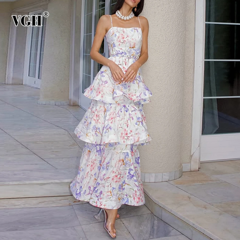 

VGH Sweet Slimming Spliced Folds Long Dresses For Women Camisole Sleeveless Backless High Waist Wlwgant Dress Female Fashion New