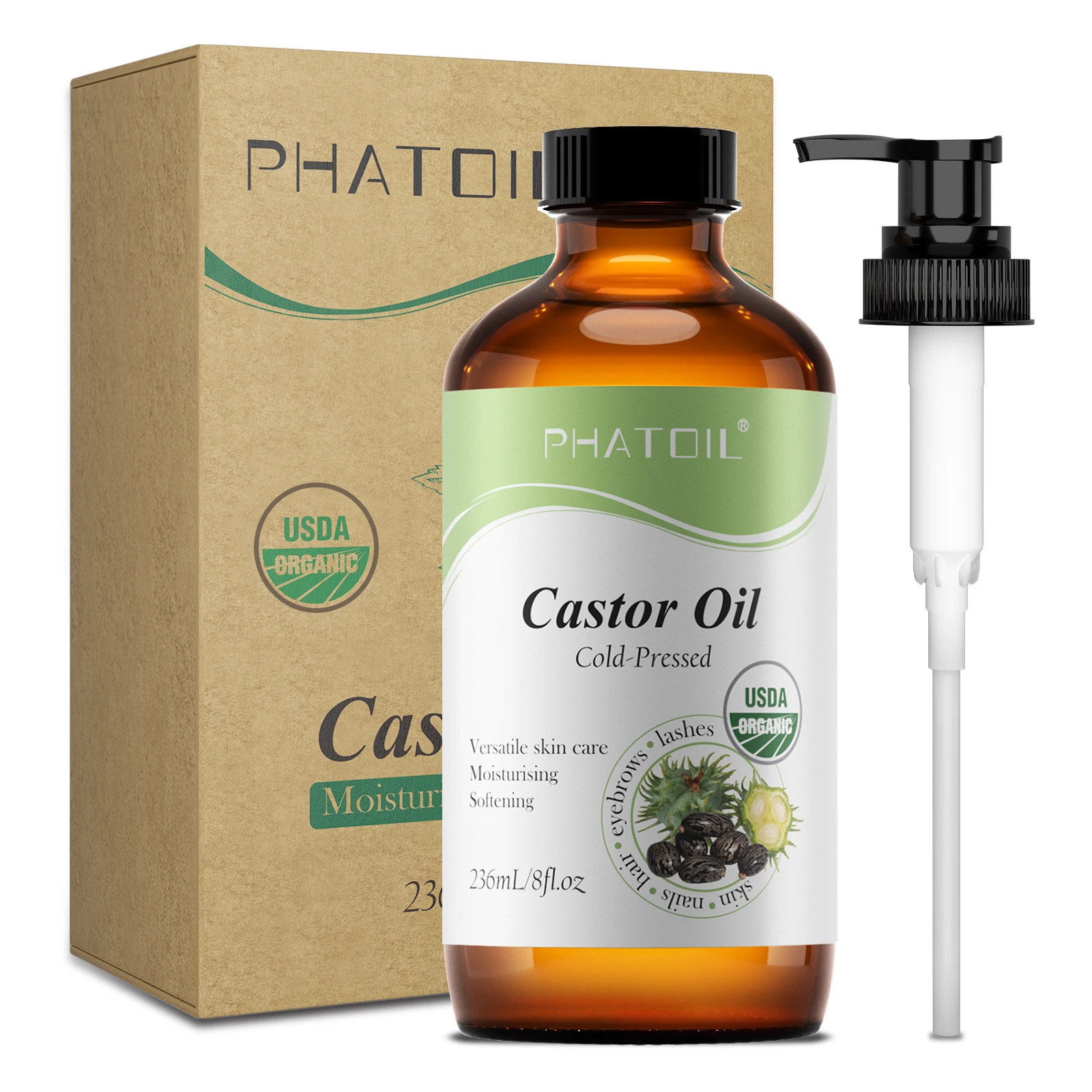 PHATOIL 118ml/236ml Organic Castor Oil Cold Pressed 100% Nature  Castor Oils