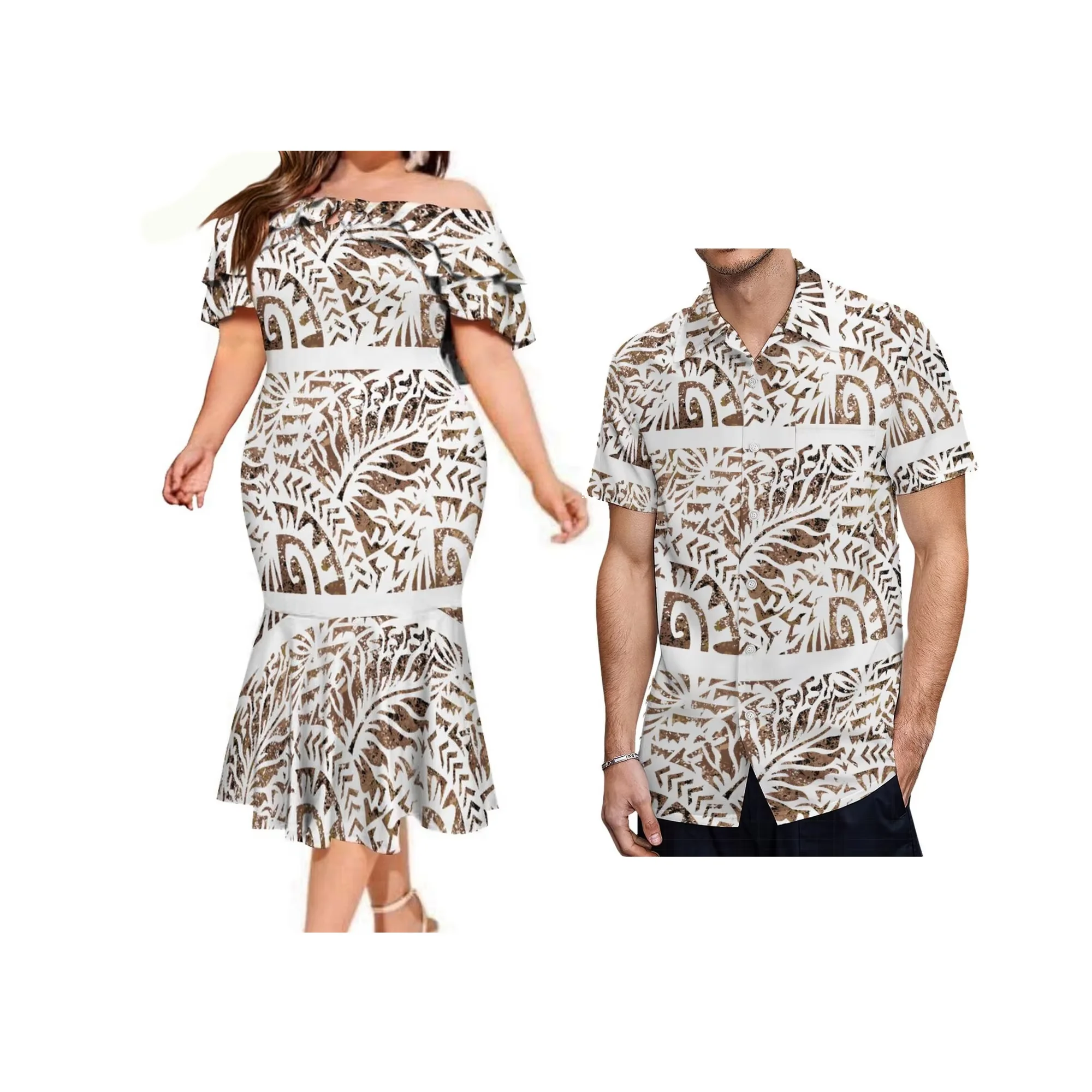 High Quality Custom Polynesian Island Lady Layered Ruffle Off Shoulder Tube Top Sexy Mermaid Dress