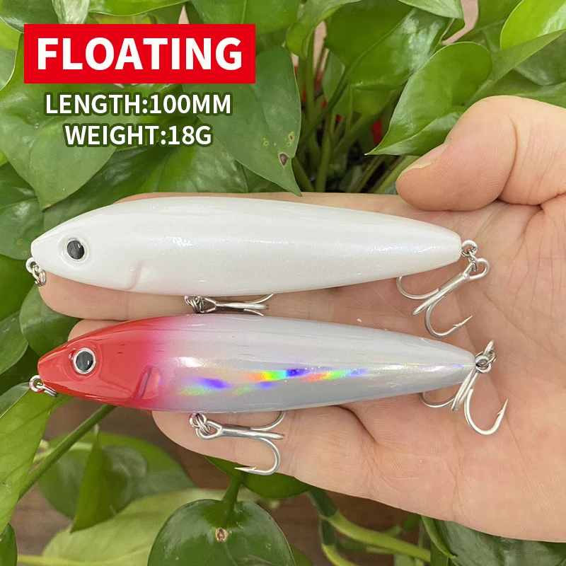 100mm 18g Pencil Bait Floating Proper Artificial Bait Doggy Walk Rattles Hard Bait Bass Trout Fishing Equipment 9156