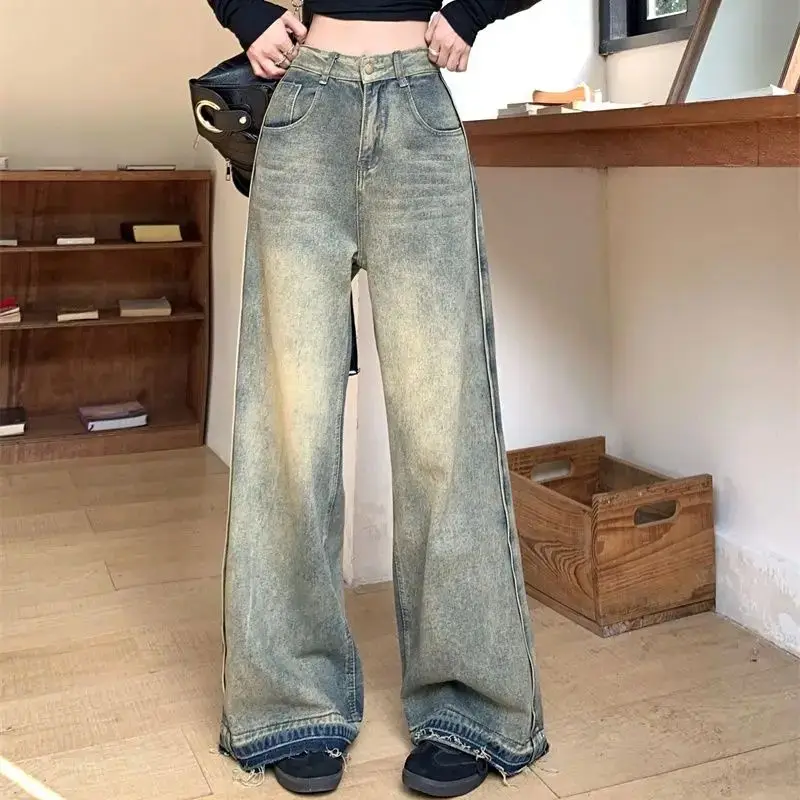 

Wide Leg Jeans High Quality High Waist Y2k Baggy Women Vintage Streetwear Washed Denim Pants Basic Slouchy Blue Trousers