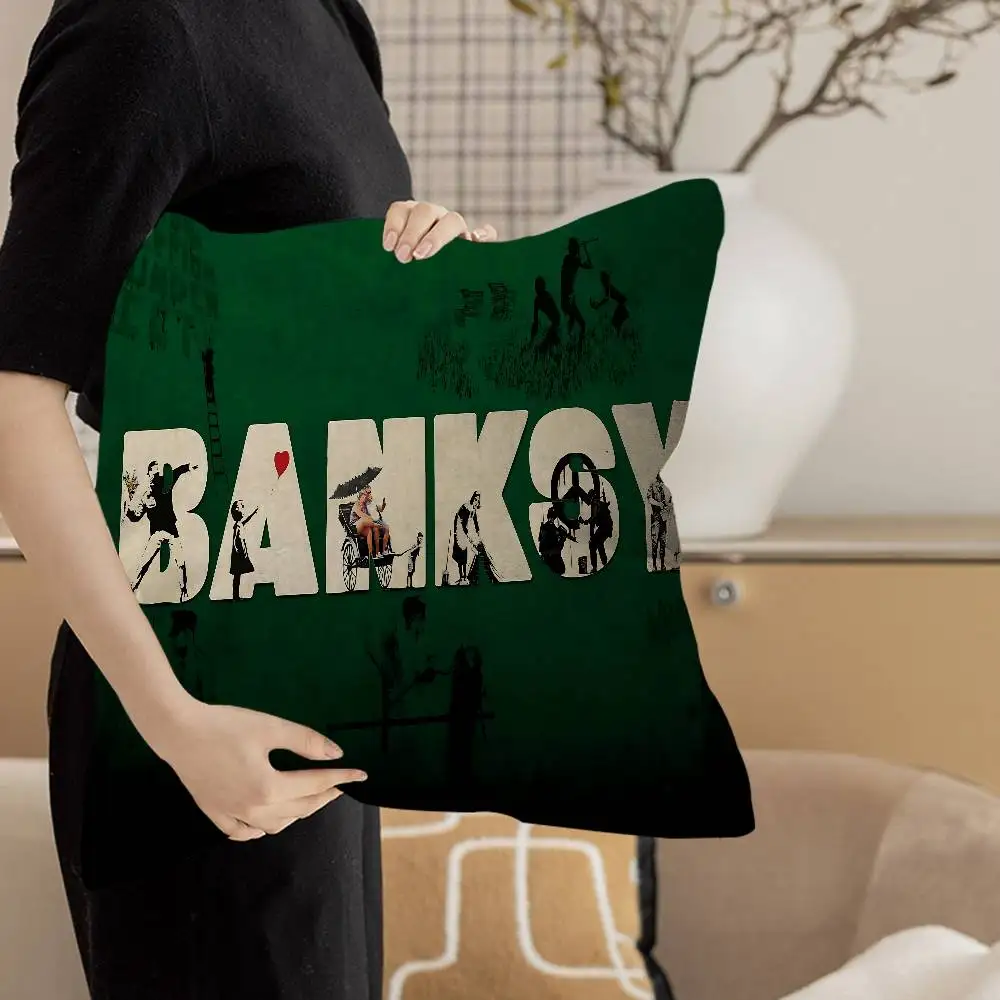 Artist Banksy Cushion Cover Inches Farmhouse Decor Home Throw Pillow Covers for Couch Decorations