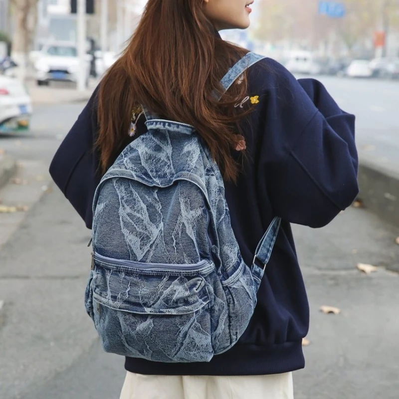 Versatile Fashion Commuting Fabric Backpack New Simple Denim Backpack for Youth Sweet Large Capacity Student Bag