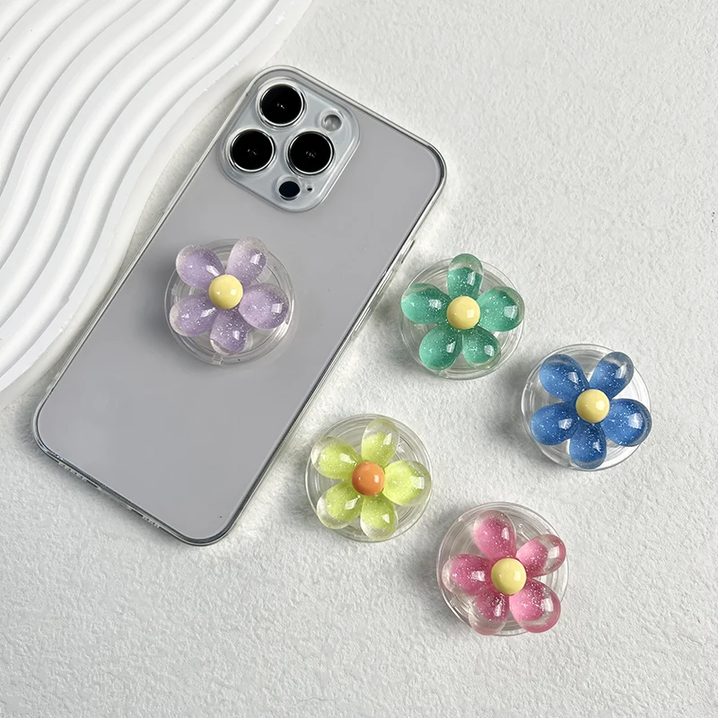 

1 шт., желейная блестящая пятилепестковая цветочная розетка, ручка для телефона, милая креативная блестящая лепестка, настольная складная ручка для телефона