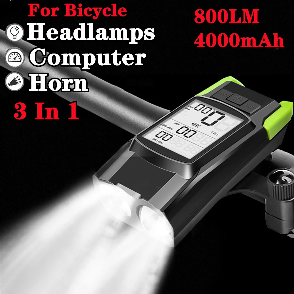 800LM الدراجة العلوي عداد السرعة القرن 3 في 1 قابلة للشحن دراجة الجبهة مصباح الدراجات الكمبيوتر الجبلية ضوء مصباح يدوي مقاوم للماء