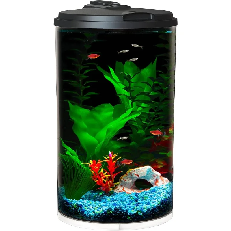 Plastic 6-Gallon AquaView 360 Aquarium Kit for Tropical Fish, Betta Fish with LED Lighting and Power Filter Clear, 4-Piece Set