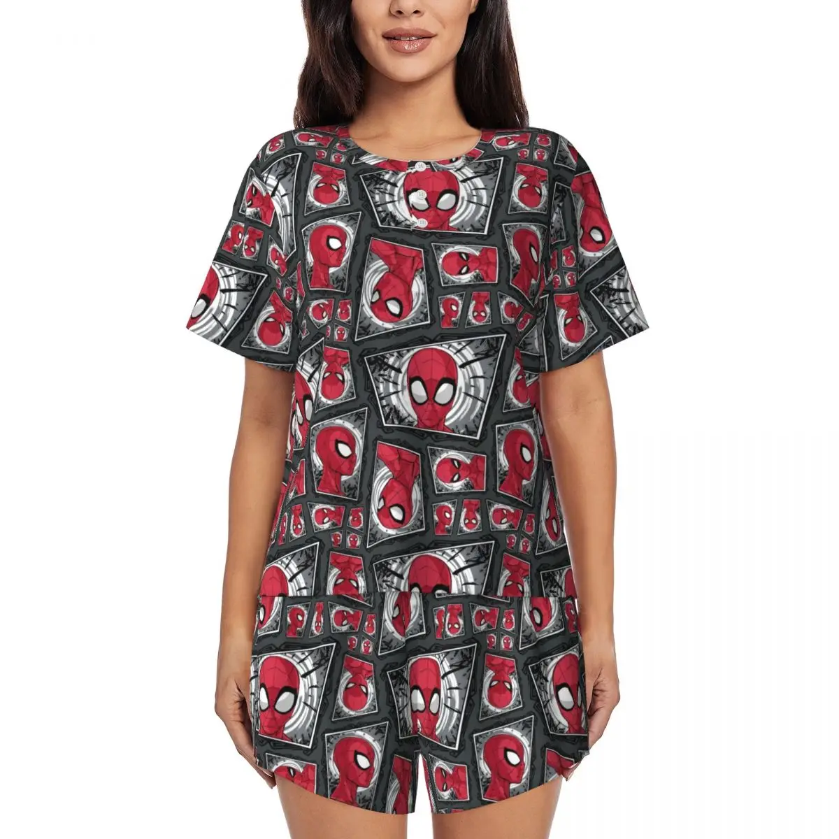 

Women's Spider Man Pajamas Set Custom Print 2 Piece Pjs Sets Short Sleeve Sleepwear Loungewear
