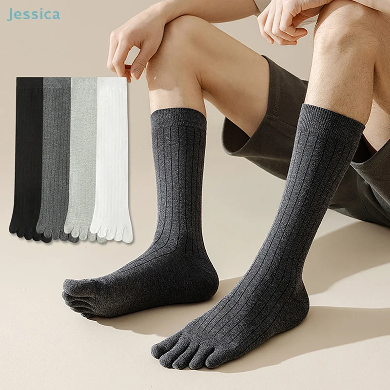 

♥Five-Toe Socks Men Toe Socks Long Cotton Simple Business Party Dress Stockings,Breathable&Comfortable