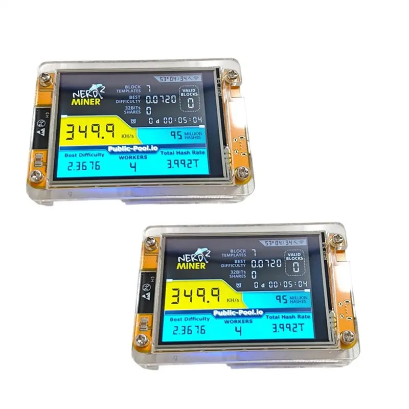 A41Z-2PCS 350KH/S Nerdminer Solo Miner 2.8 Inch Smart Display Bitcoin Crypto Solo Lottery Miner Upgraded Harshrate Nerdminer