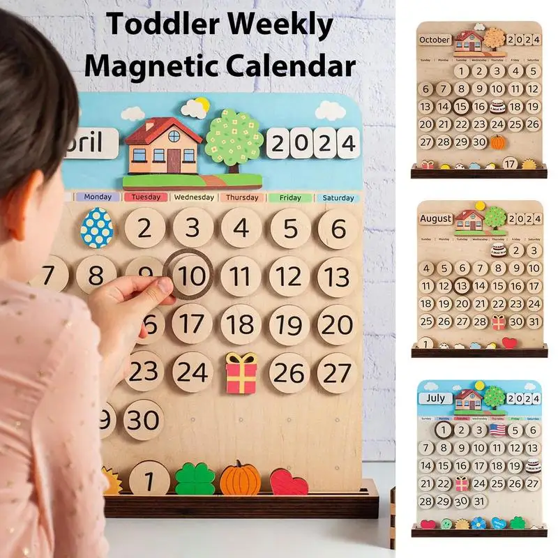 Kids Magnetic Calendar KidsCalendar With Wooden Numbers Magnetic Calendar Monthly Planner Board For Home Offices School