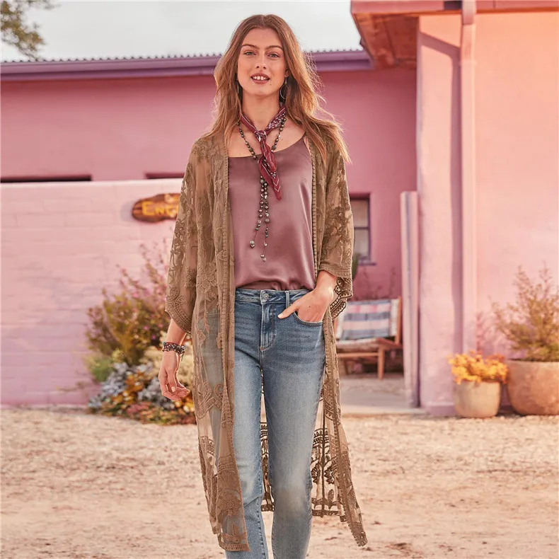 Boho Strand Floral Spitze Cover-ups Robe Für Frauen Strickjacke Lange Bikini Cover Up Kleider Urlaub Böhmischen Vestidos