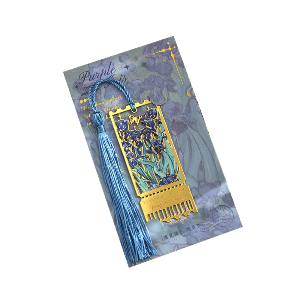 Retro Metal Metal Bookmark Tassels Famous Painting Floral Painting Bookmark Oil Painting Style Stationery Book Clip Student