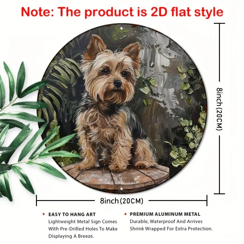 2D Flat, 2D Flat 1pc Round Metal Sign with Yorkshire Terrier Design, Suitable for Kitchen, Office, or Café Decoration, Perfect R