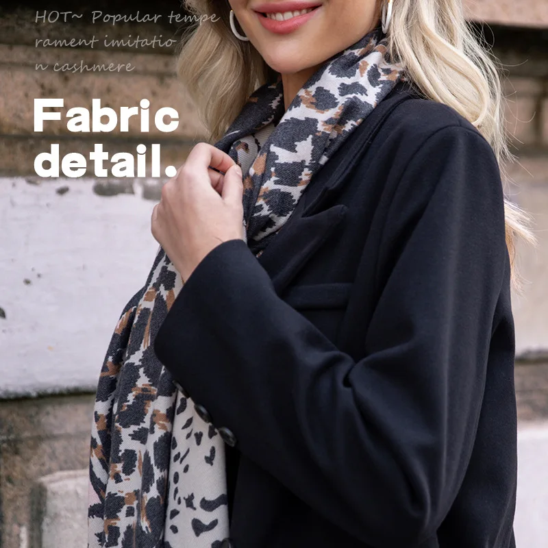 

Elegant Scarf For Women Cashmere Scarf for Women European and American Fashion Light Luxury Leopard Print Cold Proof and Warm