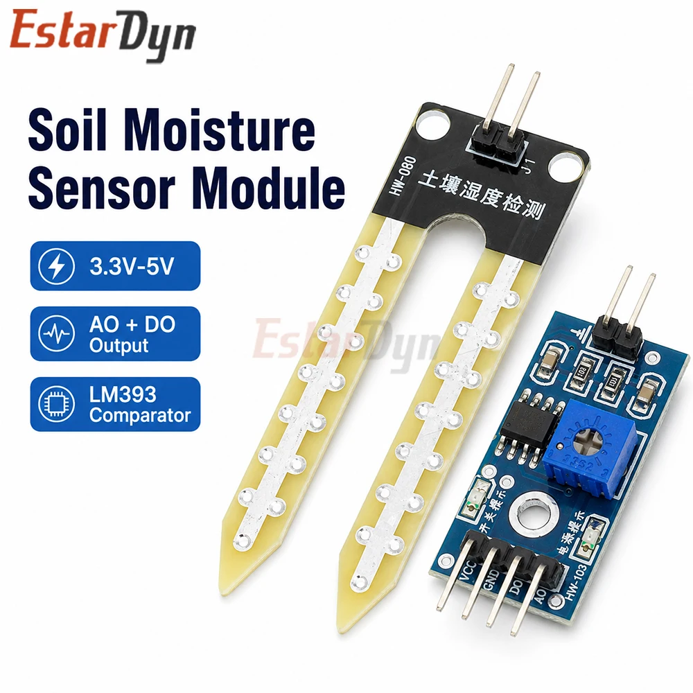Estardyn LM393 Soil Moisture Humidity Sensor Module Hygrometer Corrosion-Resistant Probe for DIY Robot Smart Car Garden Watering