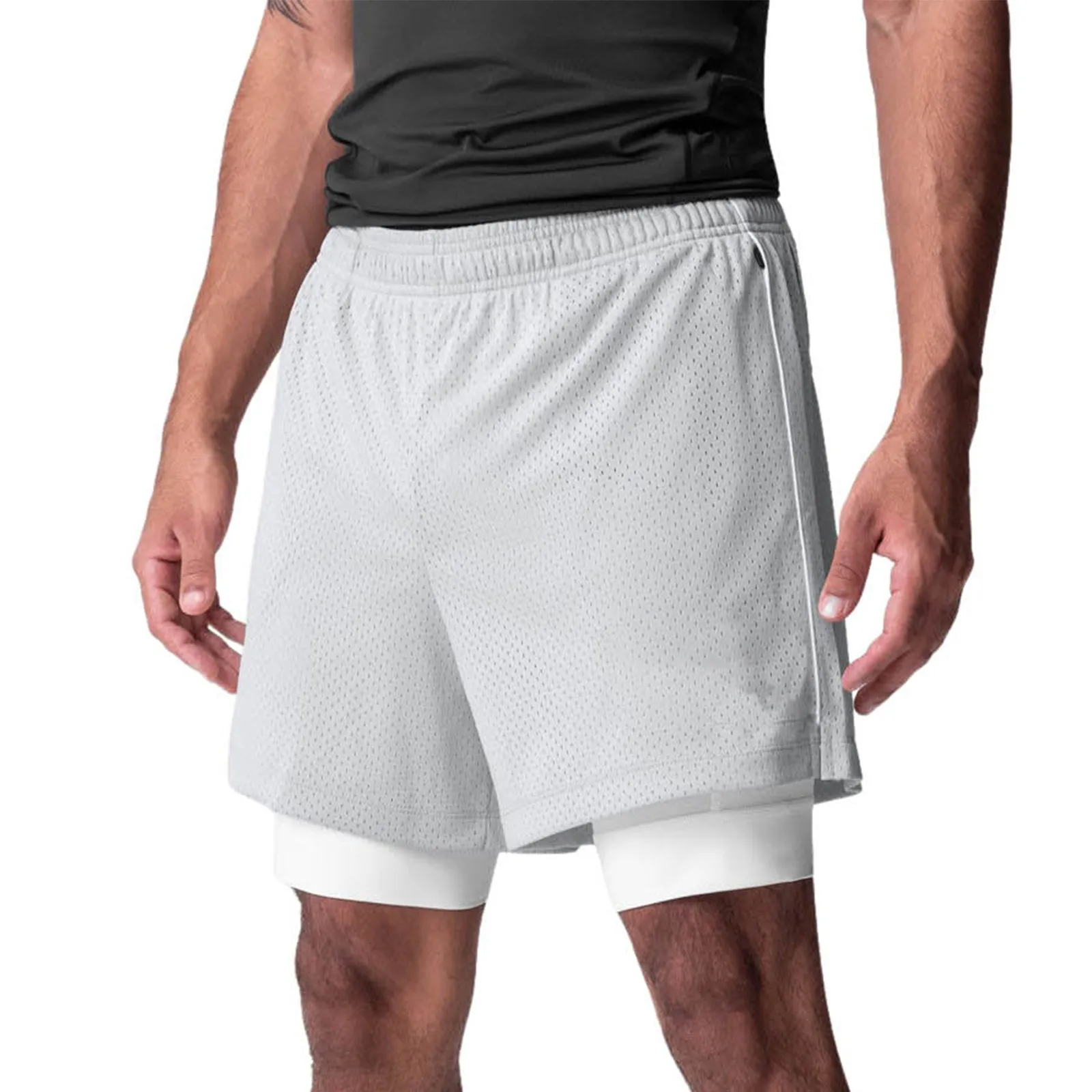 Asrv Mens Summer Quick Dry Breathable Sports Double-layer 2 in 1 Shorts Man Running Gym Fitness Casual Jogger Short Pants