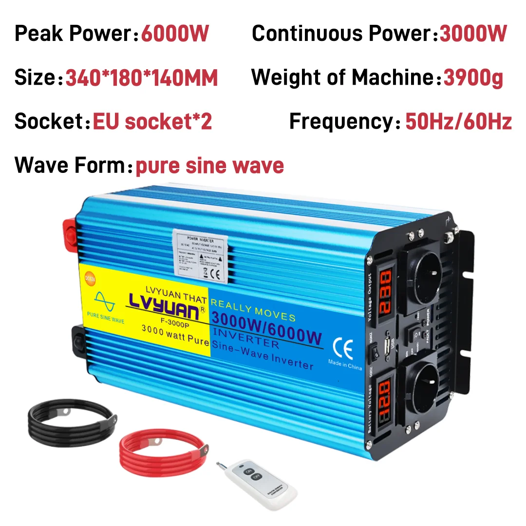 LVYUAN Omvormer Zuivere Sinus 5kW/6kW/7kW/8kW Piekvermogen DC12V DC24V naar AC220V voor Koelkast/Ketel/Magnetron