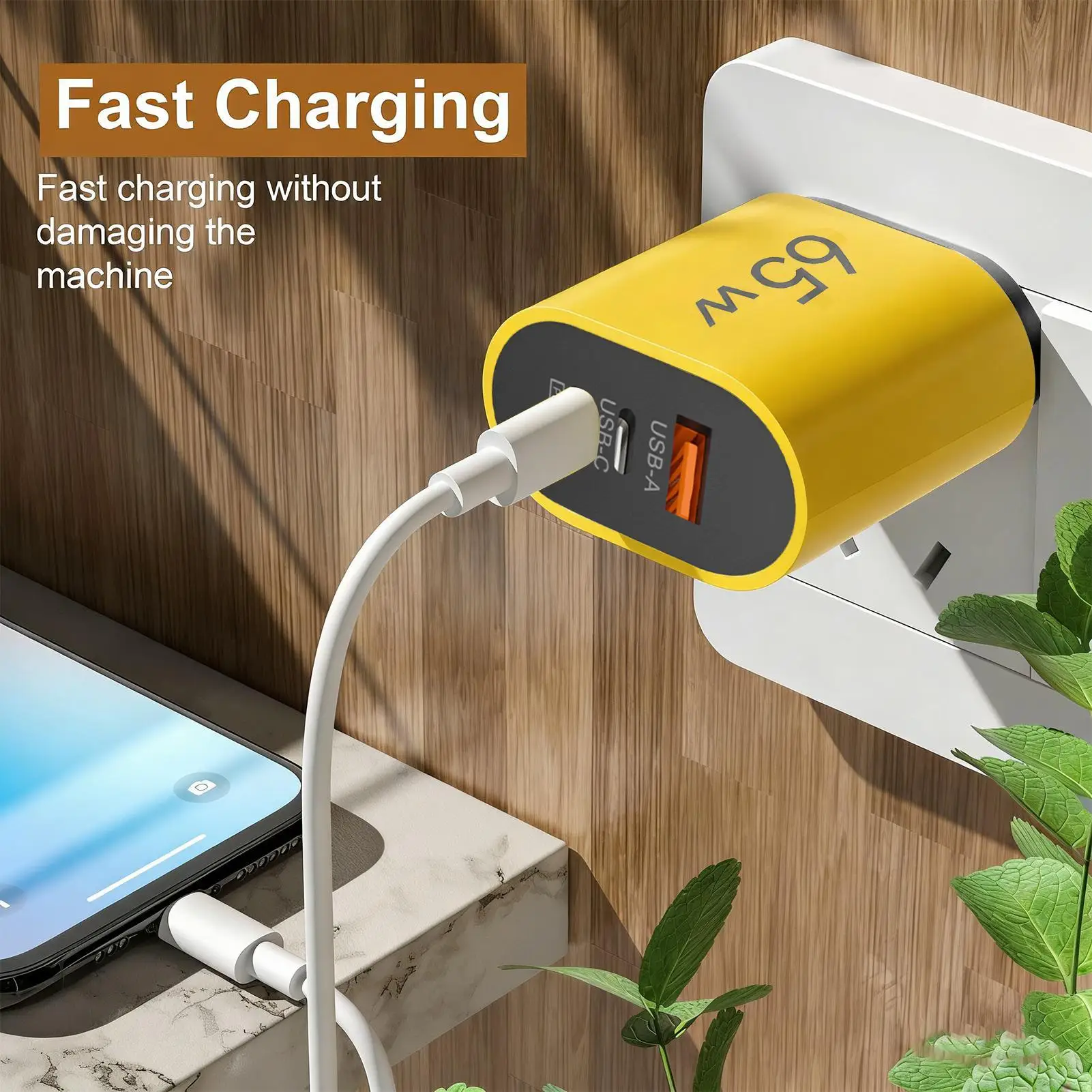 Wall Charger 3-Port 65W Safe Plug Phone Charger Power Adapter Plug for Travel Indoor Outdoor Home Bedroom Living Room Office