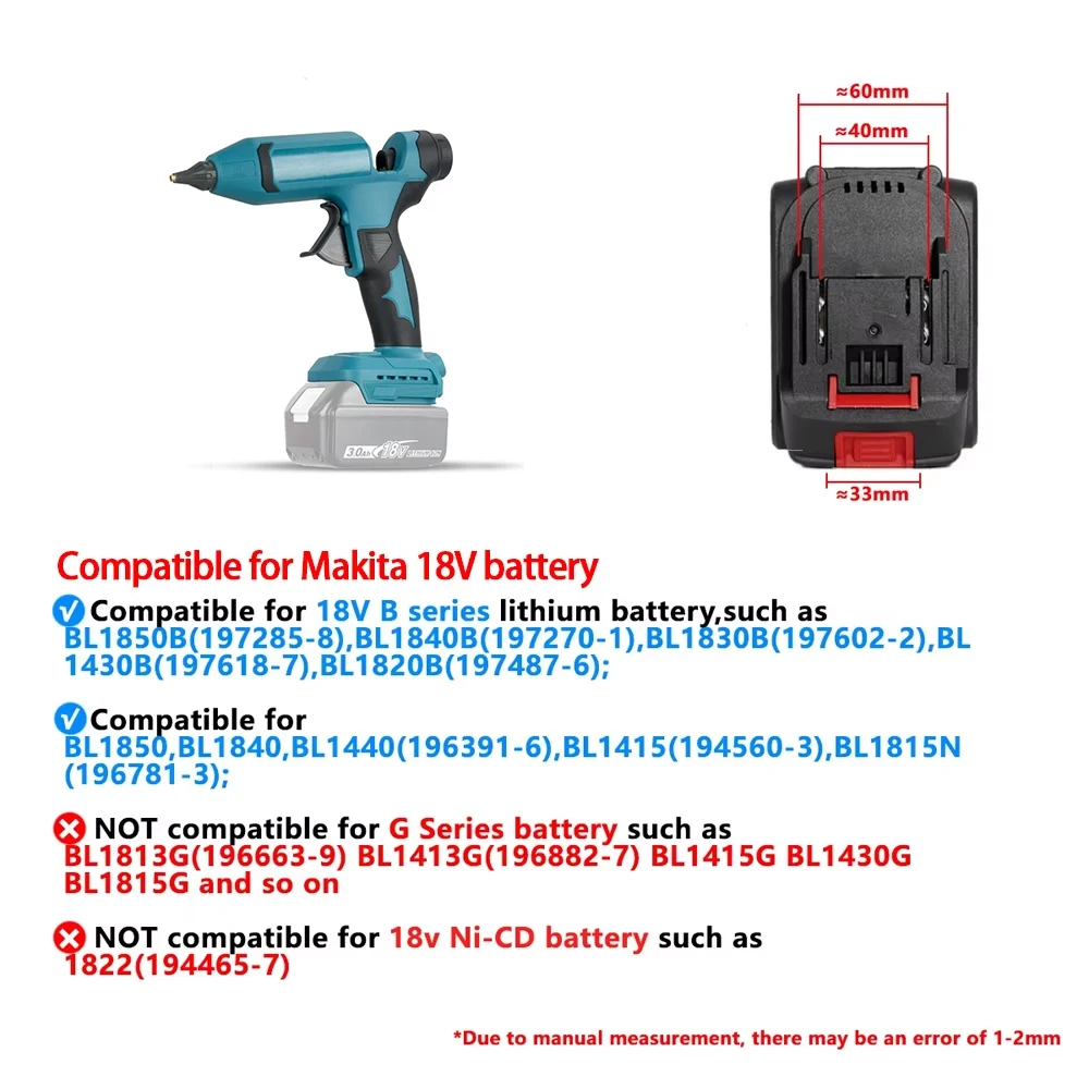 VILASTING 전기 핫멜트 글루건 무선 LED 디스플레이 조절 가능한 온도 11mm 용접 마키타 18V 배터리 핀용