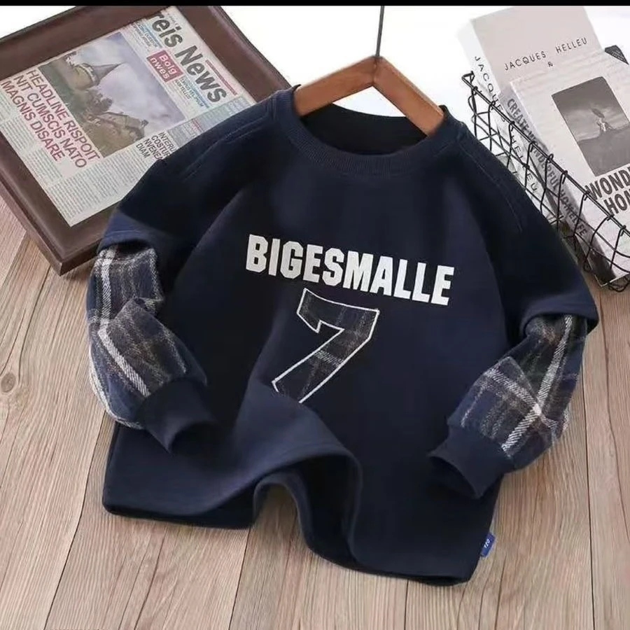 2026 Spring Kids Round Neck Sweatshirt Korean Style Cool Versatile Handsome Long Sleeve Top