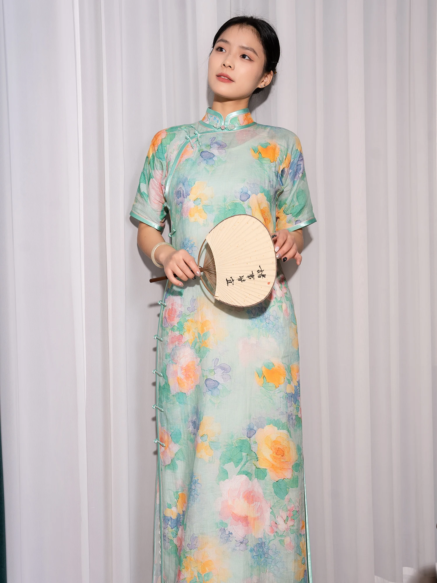 

Ele винтажный льняной свободный рукав с низким разрезом, повседневный летний длинный Dr, дышащий, удобный с цветочным узором