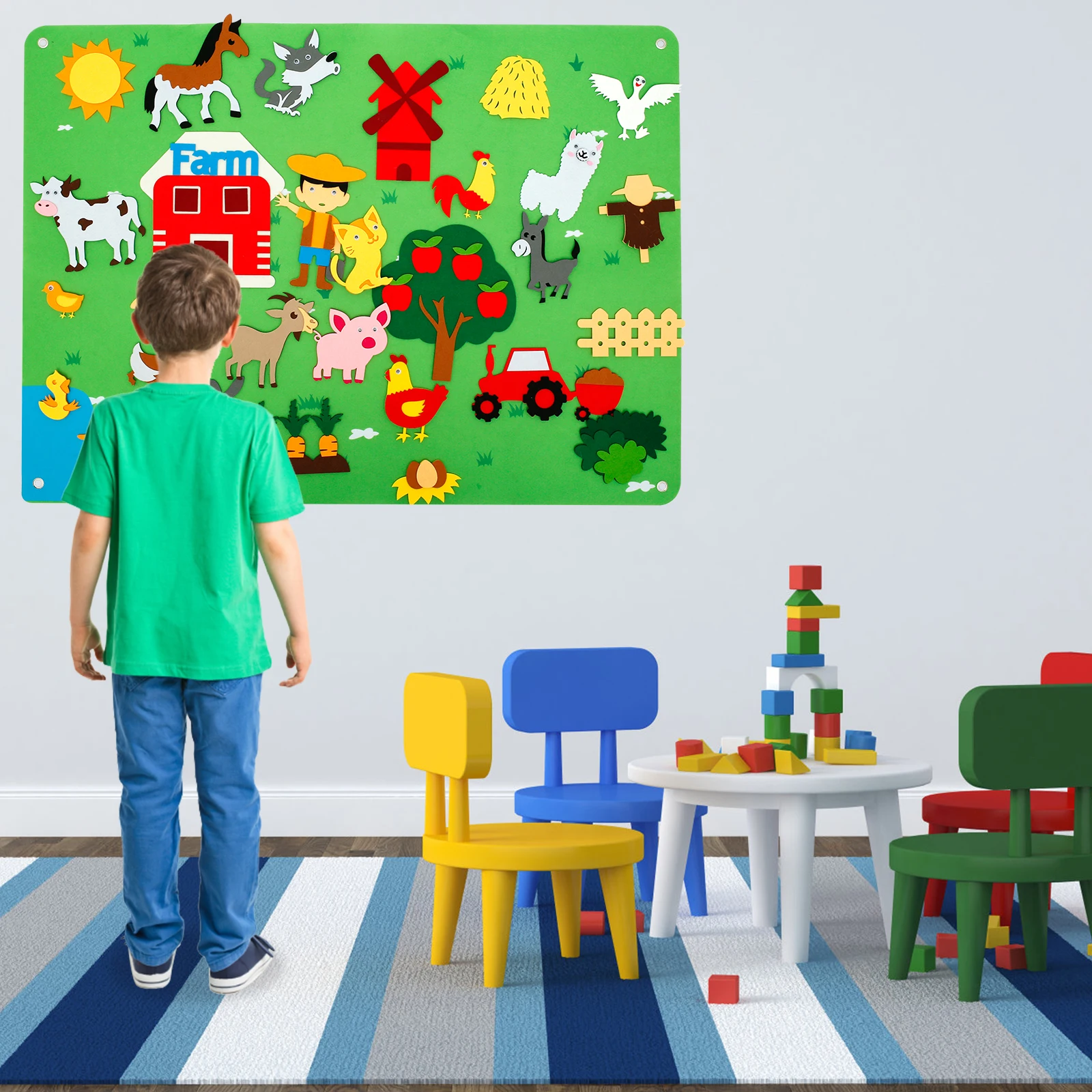 3,5ft Kinderen Leren Vilten Bord Boerderijdieren Vilt-Board-Verhaal Set Vroeg Leren Interactieve Speelset Dierentuin Flanellen Bord