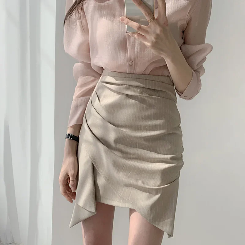 

3 Color Women Summer Striped Skirt 2024 New Female High Waist Black Skirt Irregular Sexy Mini Skirt Woman New Soild Color Skirt