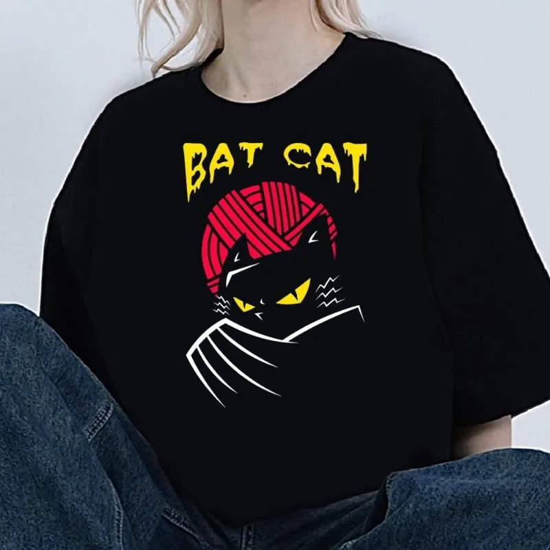 

Bat Cat for Cat Lovers T Shirt Women Couple Combination Clothes Short Sleeve Collar Fashion Man Cotton