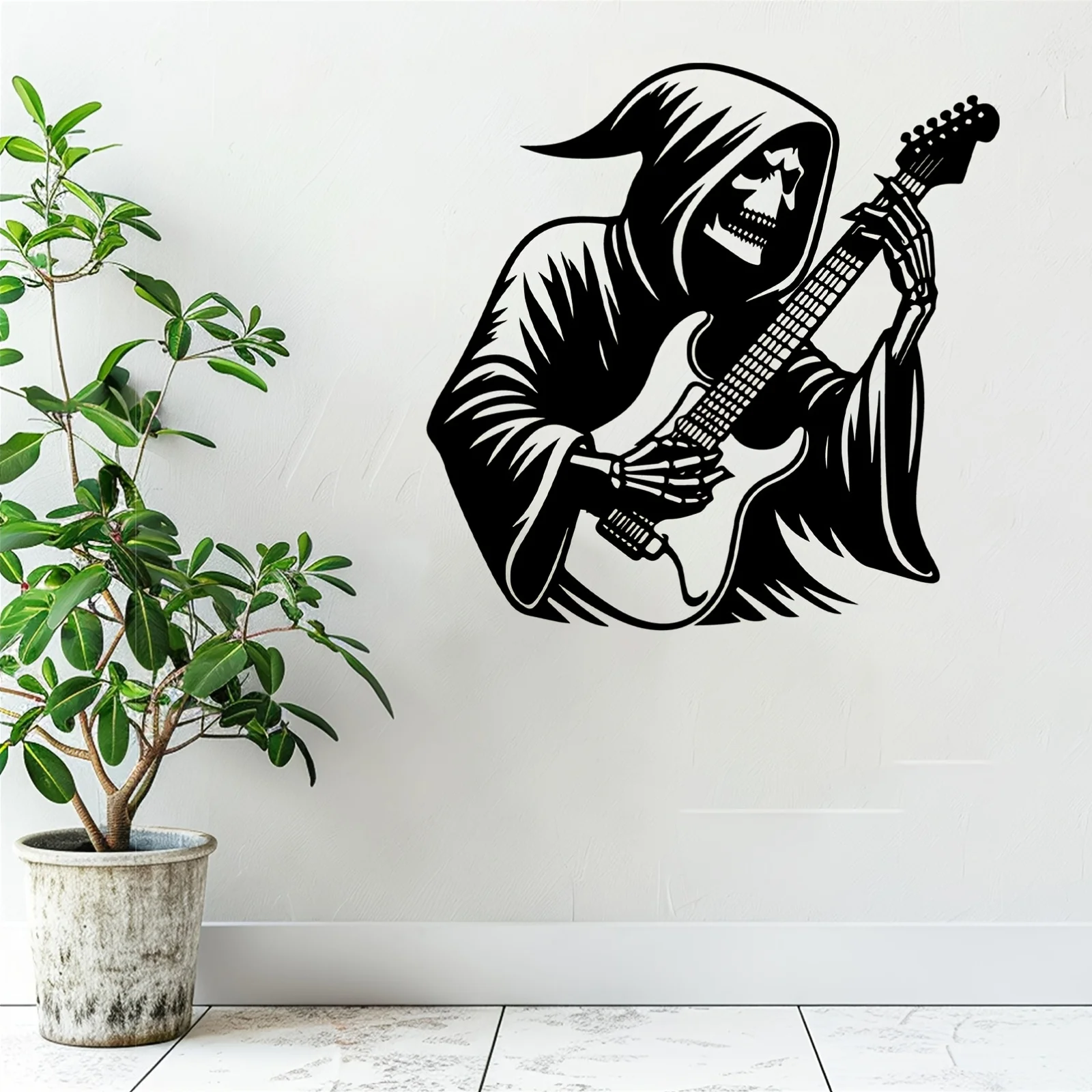 Brand Iron Wall Art Reaper Guitar Metal Mural Rustproof Weatherproof Garage Garden Decor Indoor Outdoor Rock Music Lovers