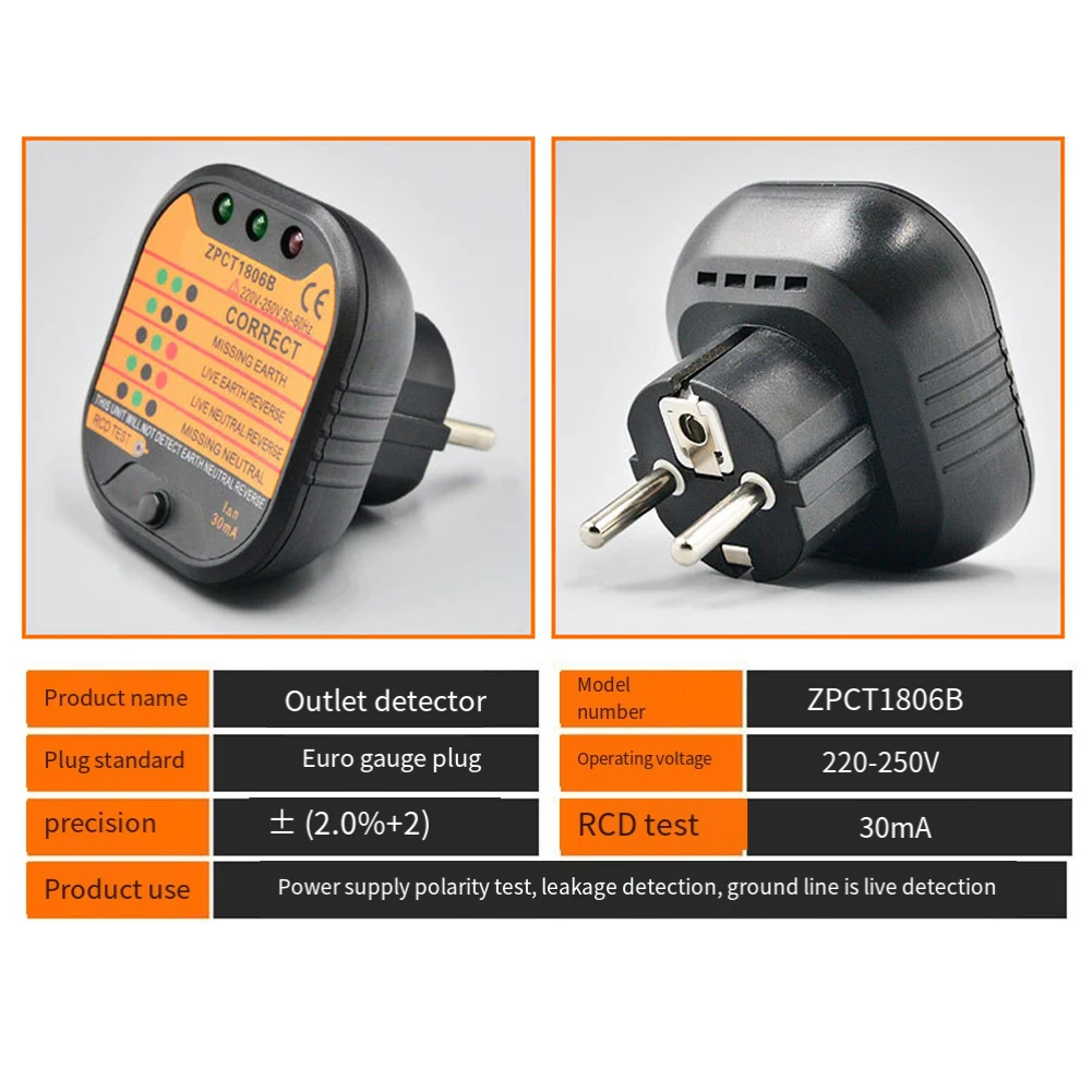 

Breaker Ground Tester Portable Safety Instrument Safety Inspections IEC1010-1 Compliant LED Light Indication 110V 230V Testing