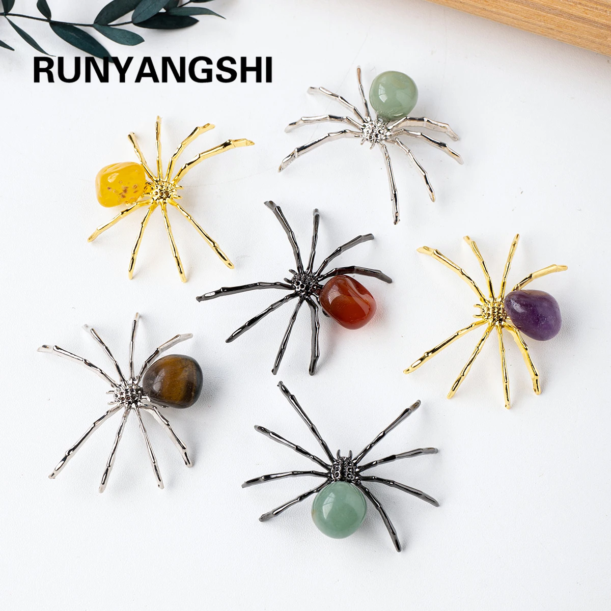 1PC Natural Crystal Metal Spider Tumble Stone Crystal Spider DIY  Jewelry Accessories Elegant Decoration