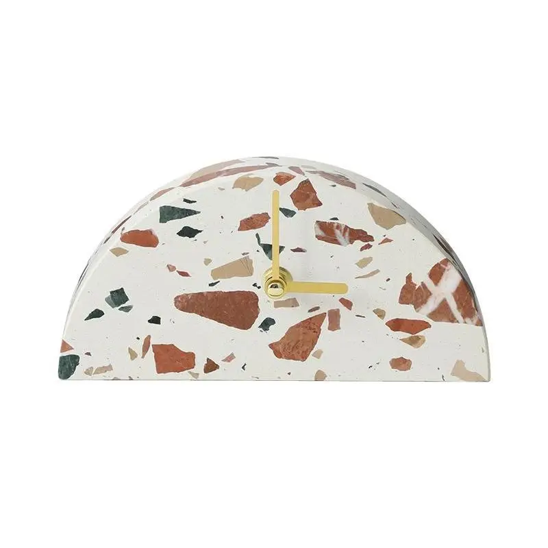 

Creative modern light luxury semi-circular terrazzo clock ornament study desktop high-end home watch decoration