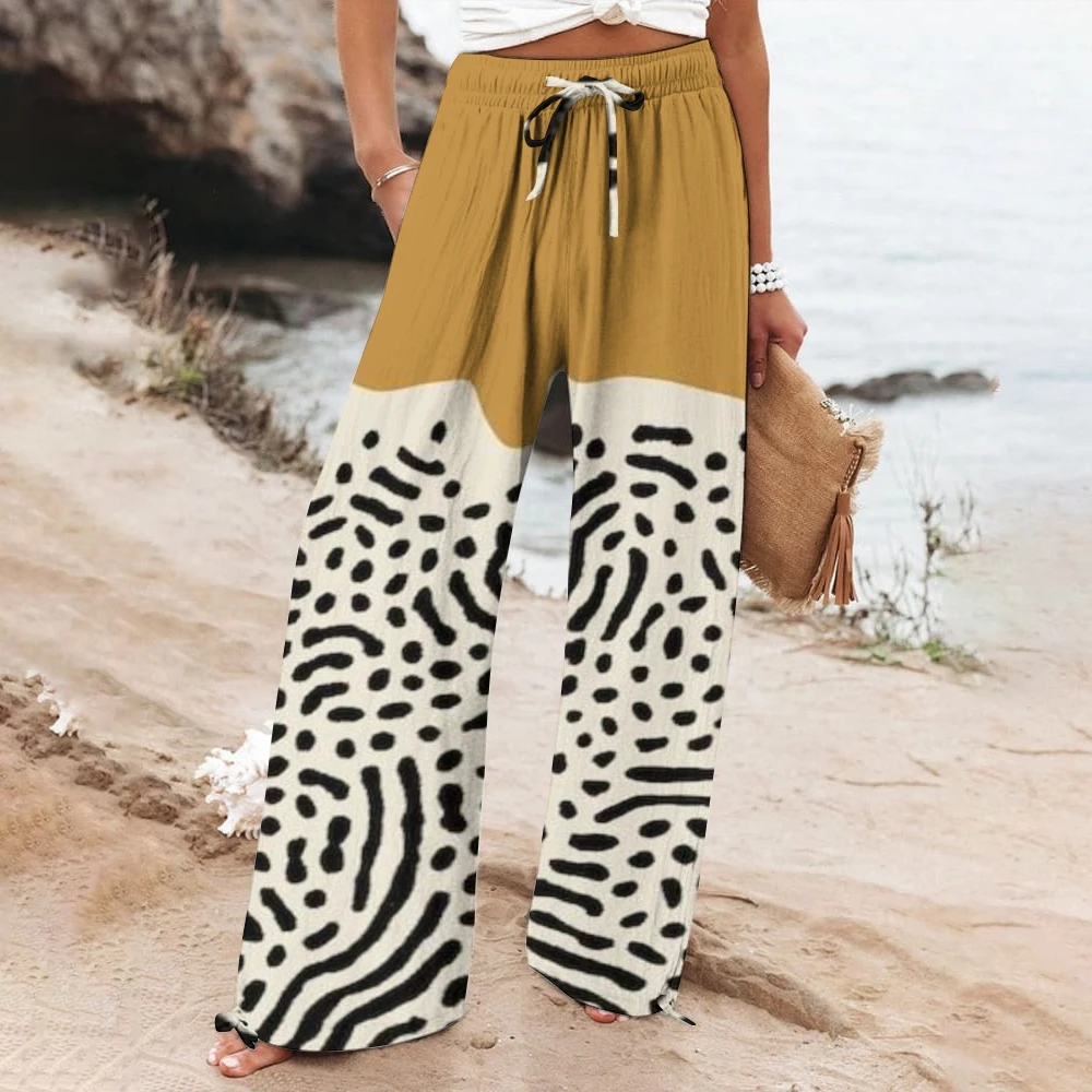 

Women's Casual Polka Dot Printing Straight-Leg Pants Fashion Splicing Luxury Elastic Waist Design Wide-Leg Pants New