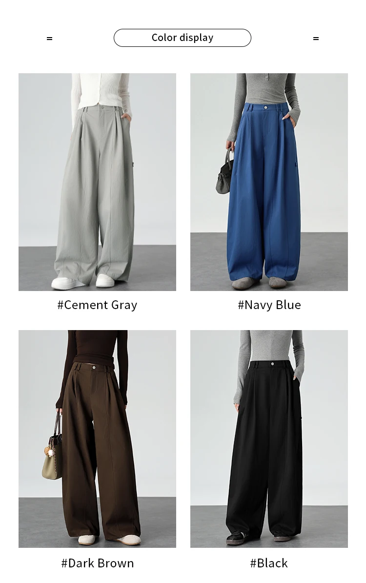 Harajuku Einfarbige Damen-Weitbein-Hose mit Hoher Taille, Übergroße Drapierte Jogginghose mit Elastischem Bund und Taschen für Herbst und Winter – Detail 3