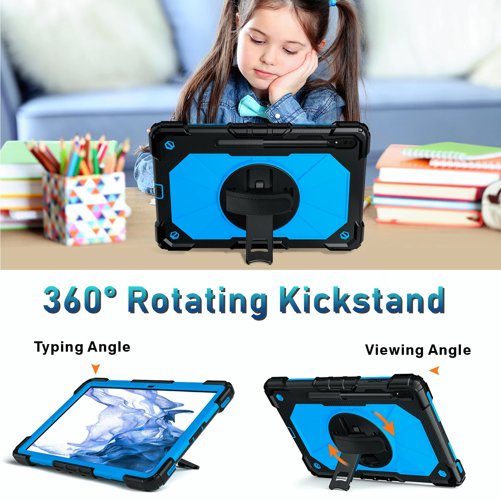 360 Rotation Stand Case For Samsung Tab S7 S8 Plus S7FE S7+ S8+ Tablet Case Sleeve Kickstand Shockproof  with Handle Hard Cover