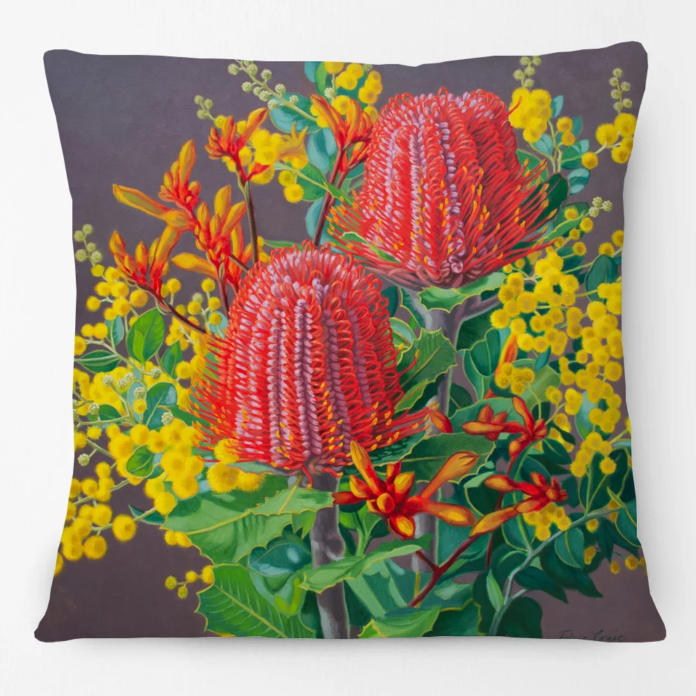 Australian Waratah Flower Banksia and Wattle Plant Cushion Covers Decorative Pillowcase