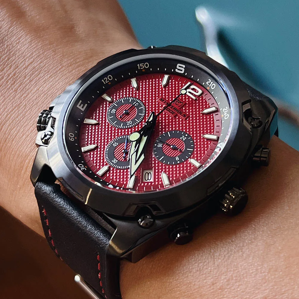 45mm mysteriöser Code Luftfahrt Chronograph Herren Piloten uhr Luxus vk64 Quarz werk Kalender wasserdicht leuchtendes Panda Zifferblatt