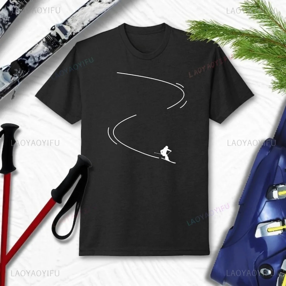 

Skiing Lines Simple Graphic Printed Winter Sports T-Shirt Casual Fashion O-neck Cotton Ski Lover Tshirt Harajuku Women Man Tees