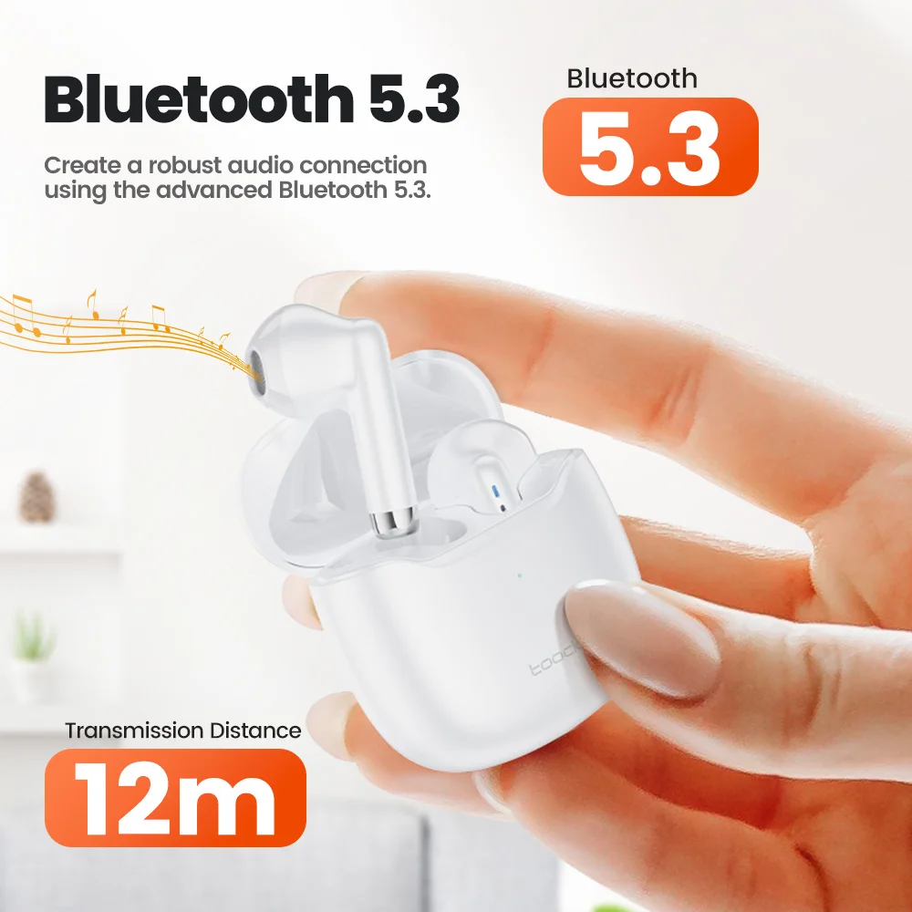 Toocki V08 Earphone nirkabel Bluetooth 5.3, earbud Stereo HiFi tahan air olahraga dengan mikrofon untuk Android