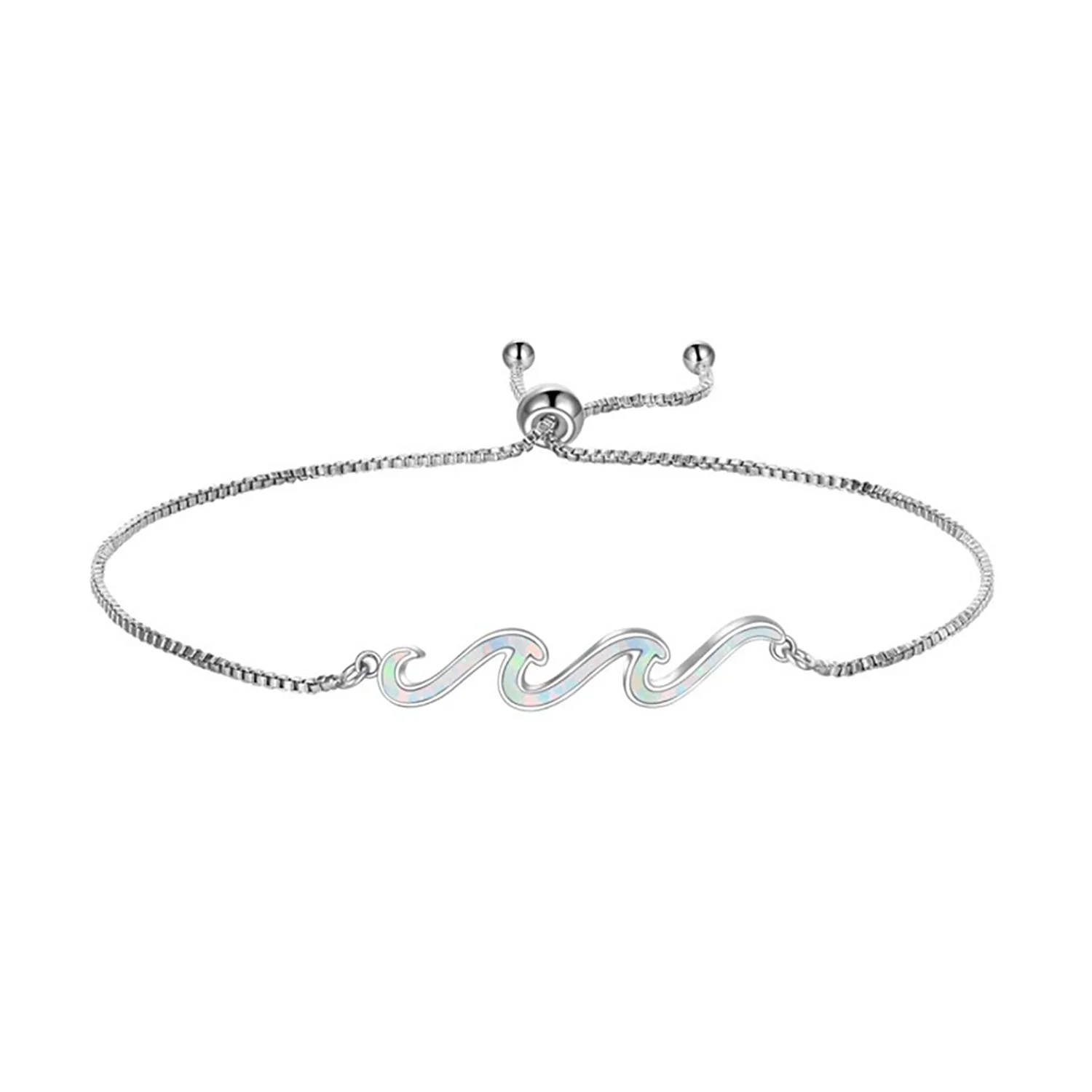 

Романтический браслет с белым опалом в форме волны, серебристый регулируемый браслет-цепочка, идеальный подарок на годовщину или День святого Валентина для нее