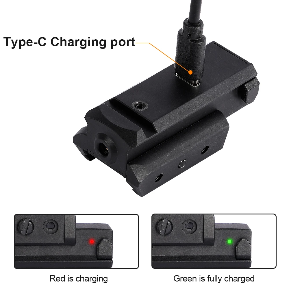 1043 Single Color Laser Indicator Red/Green Type-C Rechargeable Compact Sight Tool.