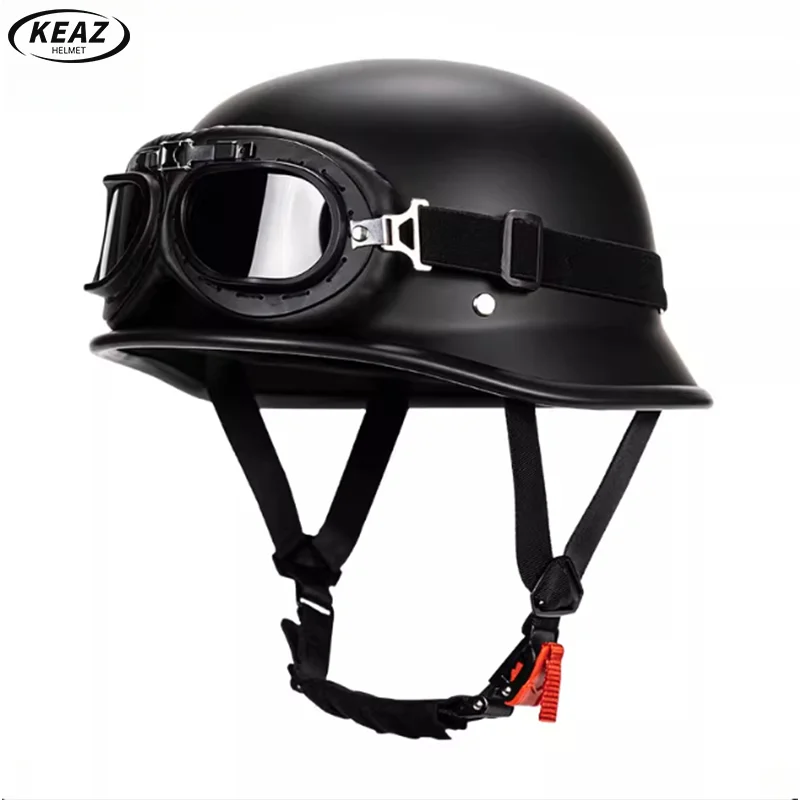 

Versatile Half Face Motorcycle Cruiser Helmet with Reinforced ABS Construction and Vintage Style Goggles for All-Day Riding