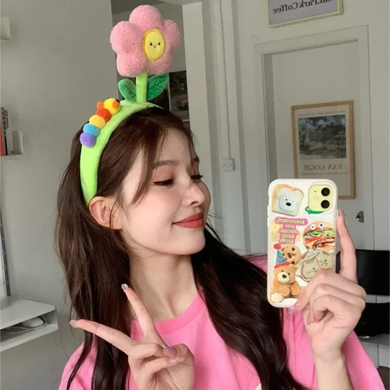 Plush Hair Band Creative Flower Caterpillar Cute Plush Head Band Women Kids Face Wash Make Up Hair Hoop Funny Fashion Headwear