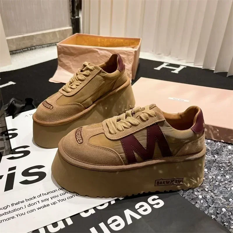 Platform Flats Women Sneaker Brand Suede Lace Up Walking Shoes Woman Trend Autumn Designer Sport Casual Zapatillas De Mujer