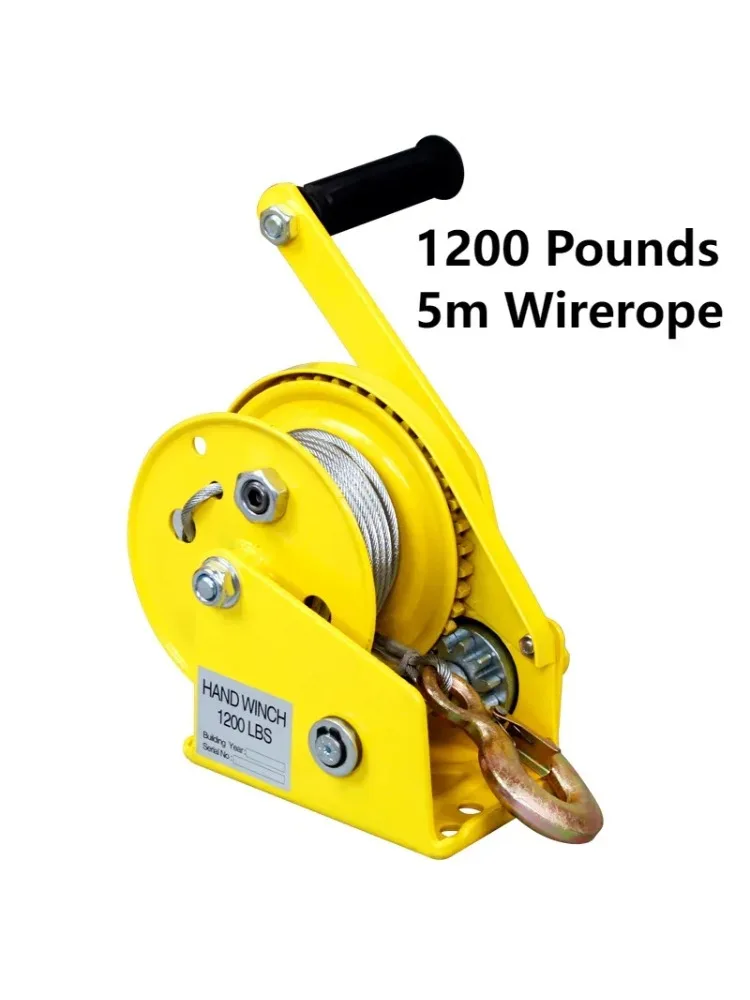 1200 Pounds 5m Wirerope Hand Operated Winch Bidirectional Self-locking Small Portable Winch Manual Traction Hoist Winch Crane