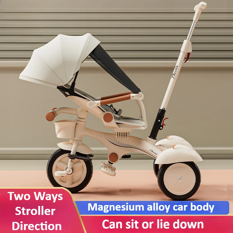 Lightweight Baby Stroller Sit & Lie Kids Tricycle with Push Handle Large Canopy Foldable Two-way Strolling Cart High Landscape