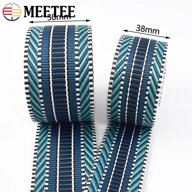 2/5M Meetee 38/50mm 2mm Thick Polyester Jacquard Webbing Knapsack Strap Bag Belt Ribbon Band Sewing Bias Tape Decoration Trim