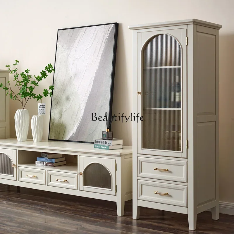 Modern American light luxury rural pastoral Korean cream style all solid wood locker